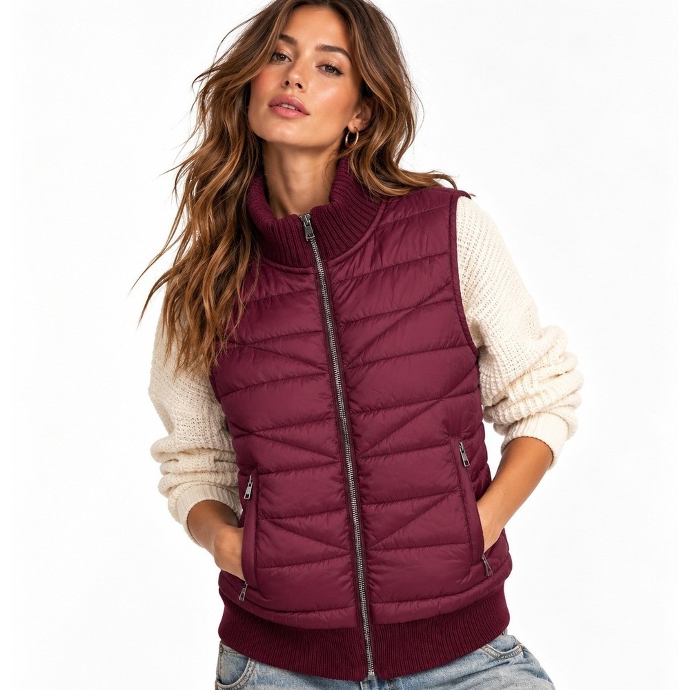 Liverpool Los Angeles Quilted Front Zip Sweater Vest Burgundy XS NWT